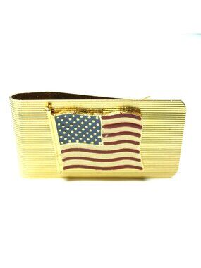 Vintage Gold Tone American Flag Money Clip Patriotic USA Men's Wallet Accessory